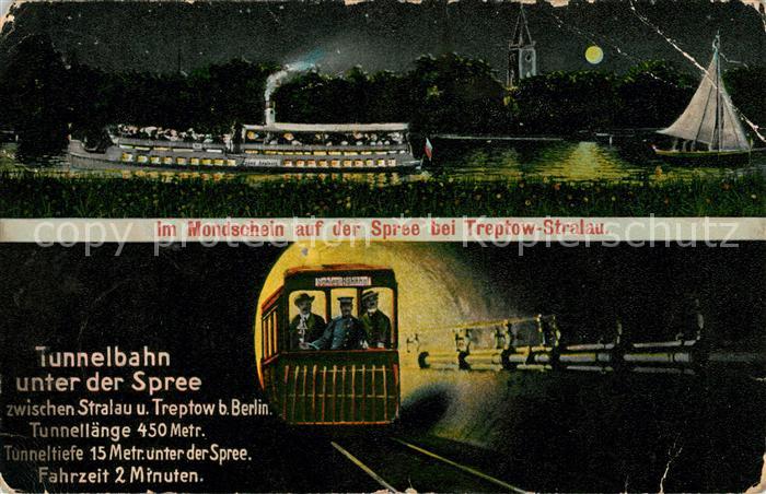 Stralau Strahlow Im Mondschein auf der Spree Tunnelbahn