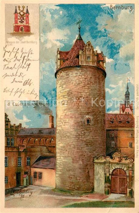 Bernburg Saale Eulenspiegelturm Stadtwappen Deutsche Reichspost Kuenstlerkarte