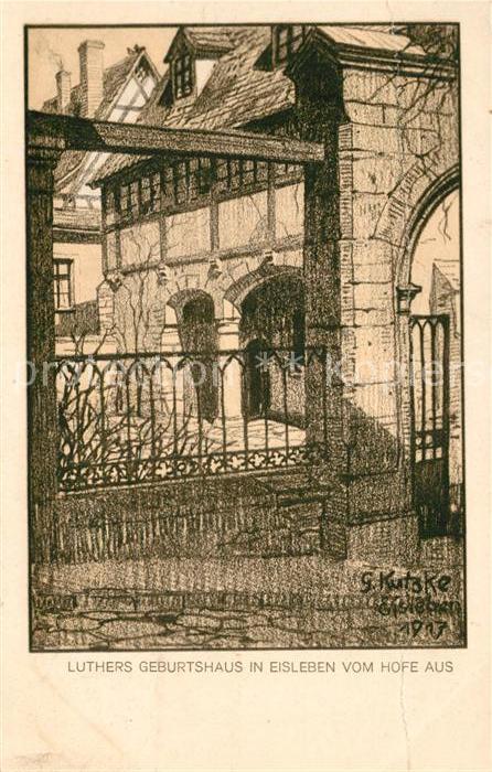 Eisleben Luthers Geburtshaus vom Hofe aus Zeichnung Kuenstlerkarte