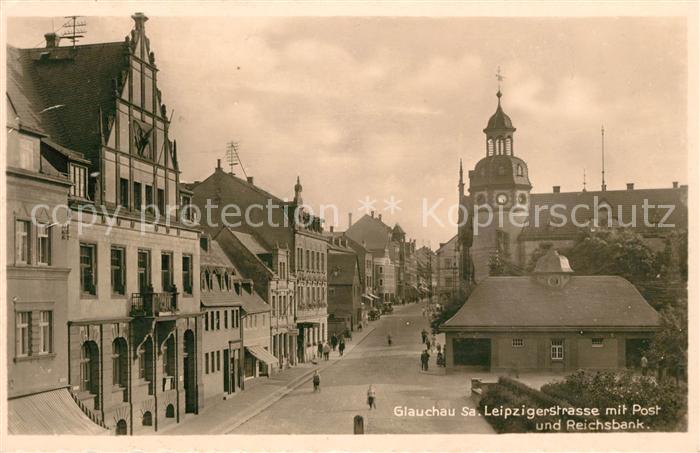 Glauchau Leipzigerstrasse mit Post und Reichsbank NZ4