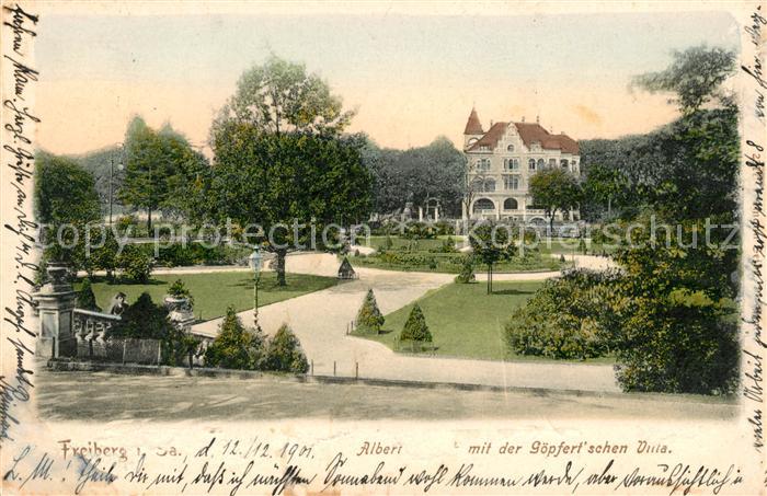 Freiberg Sachsen Albertpark mit Goepfertschen Villa