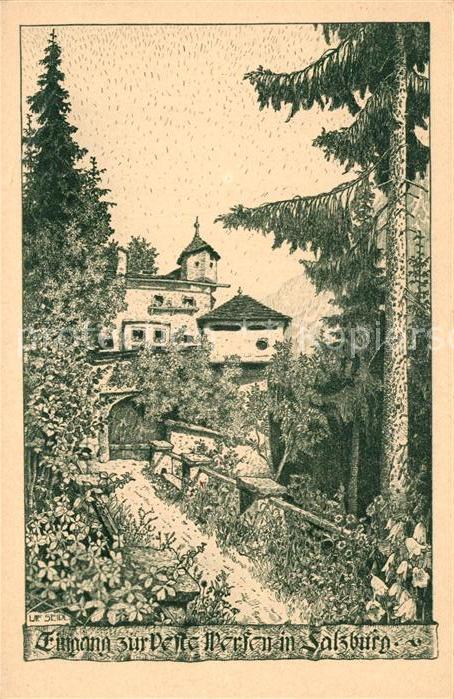 Werfen Salzburg Eingang zur Veste Original Federzeichnung von U. Seidl Kuenstler