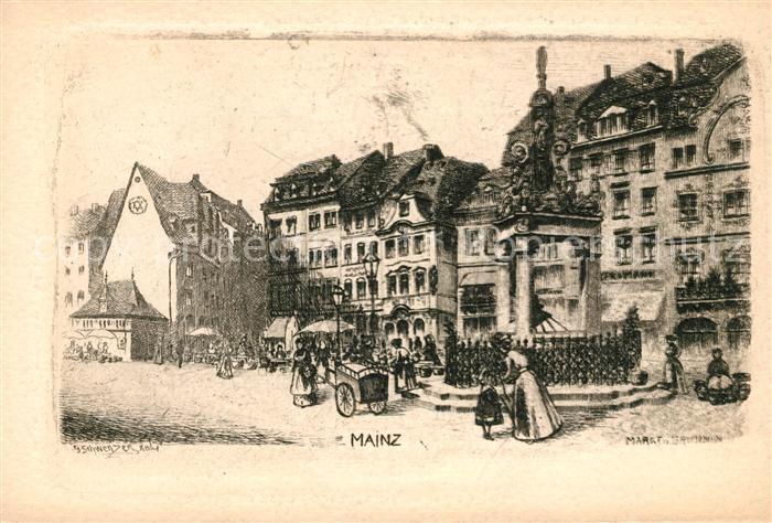 Mainz Rhein Markt Brunnen Kuenstlerkarte