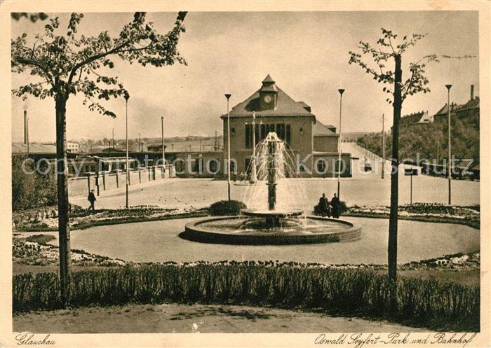 Glauchau Oswald Seyfert Park und Bahnhof Springbrunnen NZ4