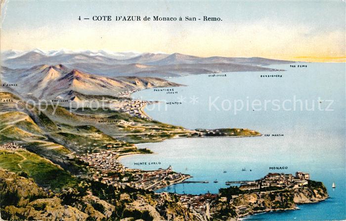 Monaco Panoramakarte Cote D`Azur San-Remo