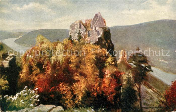 Aggsbach-Dorf Ruine Aggstein in der Wachau an der Donau Kuenstlerkarte