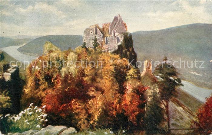 Aggsbach-Dorf Ruine Aggstein in der Wachau an der Donau Kuenstlerkarte