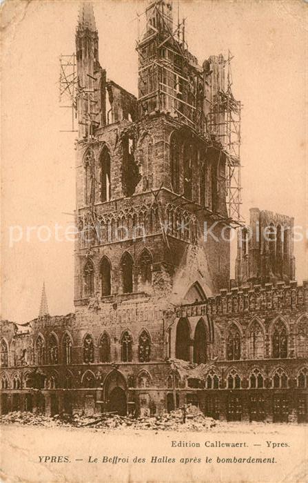 Ypern Ypres Beffroi des Halles nach Bombenangriff