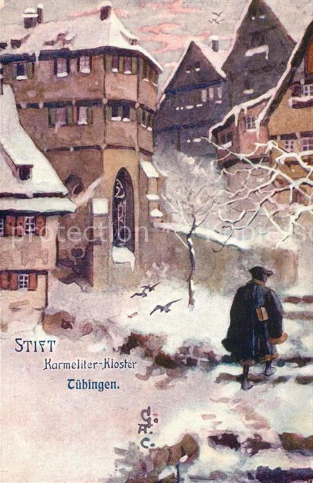TueBINGEN BW Karmeliten Kloster Kuenstlerkarte Winter