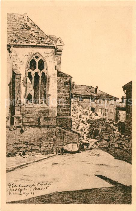 Petitmont Kirche zerstoert Kuenstlerkarte
