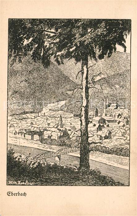 Eberbach Neckar Panorama Federzeichnung Wilhelm Zabow