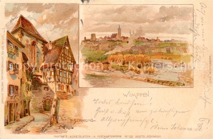 Wimpfen Panorama Kuenstlerkarte Schmohl