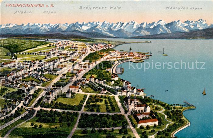 Friedrichshafen Bodensee Fliegeraufnahme Allgaeuer Alpen Bregenzer Wald Montafon