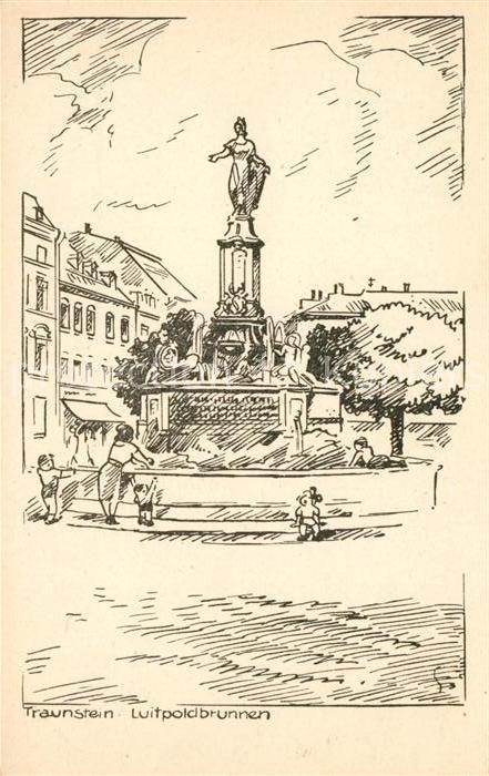 Traunstein Oberbayern Luitpoldbrunnen Zeichnung