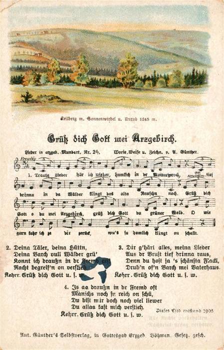 Liederkarte Grüüss dich Gott neu Arzgebirch Litho
