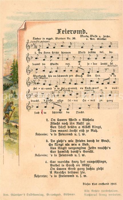 Liederkarte Feieromd Erzgebirge Litho