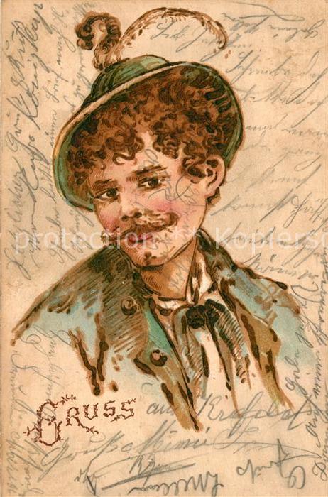 Trachten Bayern Mann Hut Litho