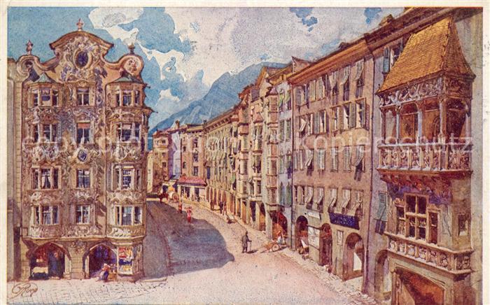 Innsbruck Goldenes Dachl Kuenstlerkarte