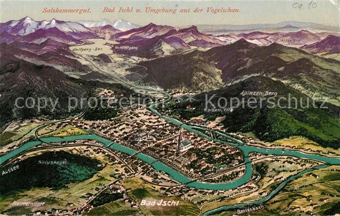Bad Ischl Salzkammergut Vogelschau Panoramakarte