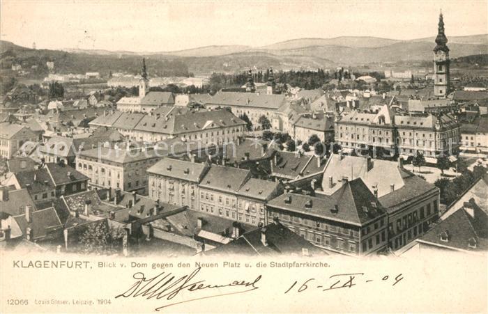 Klagenfurt Woerthersee Blick vom Dom gegen den Neuen Platz und Stadtpfarrkirche