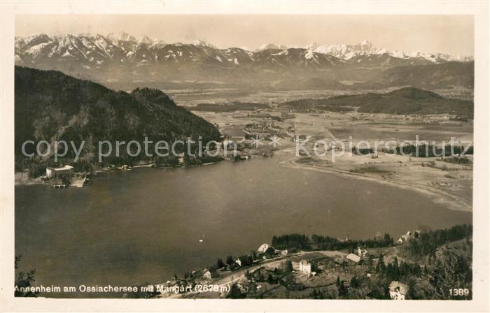 Annenheim Ossiacher See Fliegeraufnahme Seepartie mit Mangart
