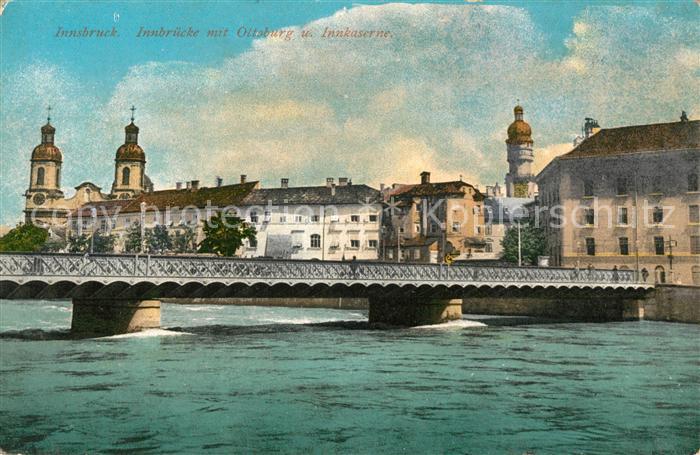 Innsbruck Innbruecke mit Otto und Innkaserne Photochromiekarte