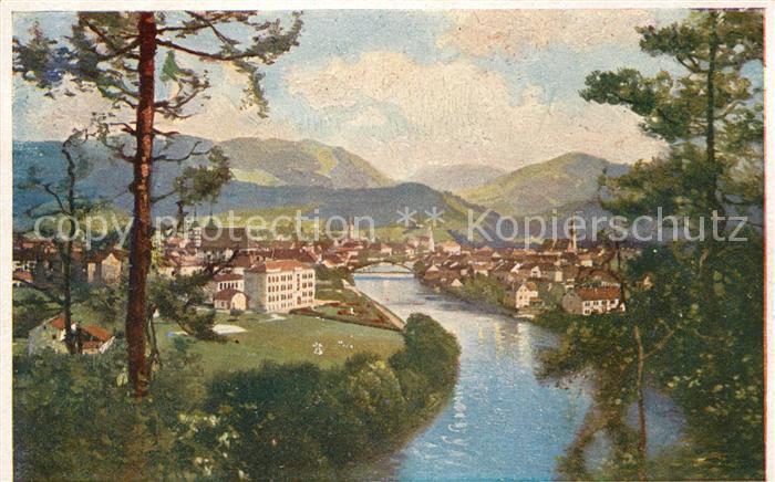 Leoben Partie am Fluss Kuenstlerkarte