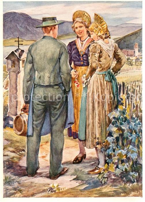 Wachau Oesterreich Stickstoffwerke Linz Mann und Frauen in Tracht Kuenstlerkarte