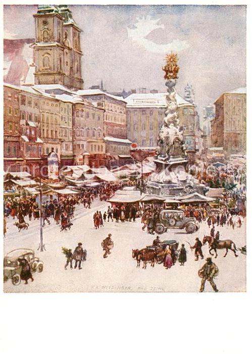 Linz Donau Markt im Winter Kuenstlerkarte Weidinger