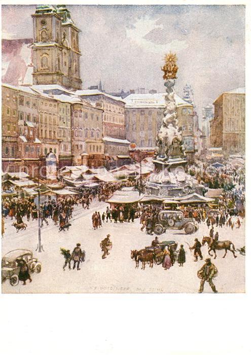 Linz Donau Markt im Winter Kuenstlerkarte Weidinger
