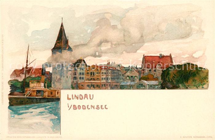 Lindau Bodensee Teilansicht Aquarell