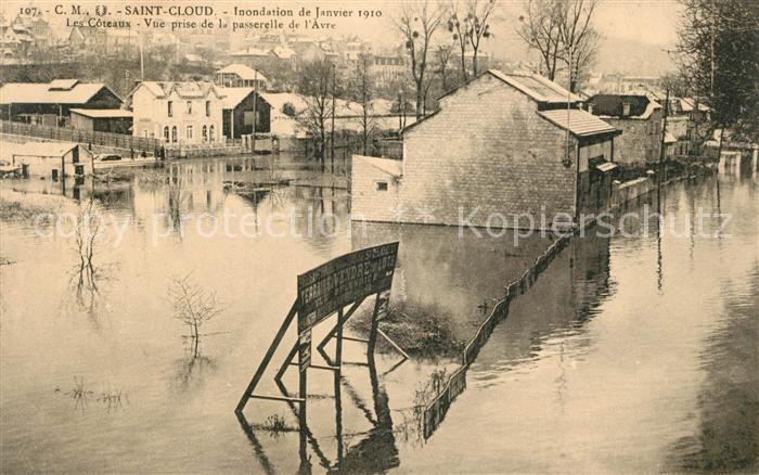 Saint Cloud Inondation de Janvier 1910 Les Coteaux Vue prise de la passerelle de