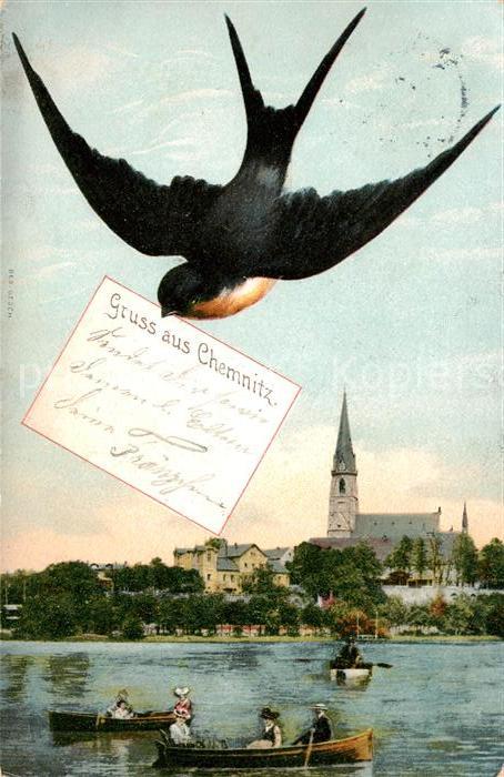CHEMNITZ Sachsen Briefschwalbe Ruderboot Blick zur Kirche