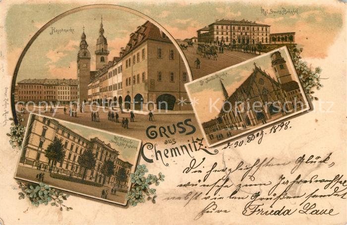 CHEMNITZ Sachsen Hauptmarkt Bahnhof Kirche Technische Staatslehranstalten