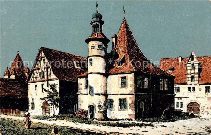 Rothenburg Tauber Hegereiterhaus Kuenstlerkarte Mondnacht