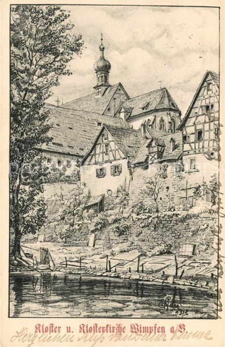 Wimpfen Kloster Klosterkirche Zeichnung Kuenstlerkarte