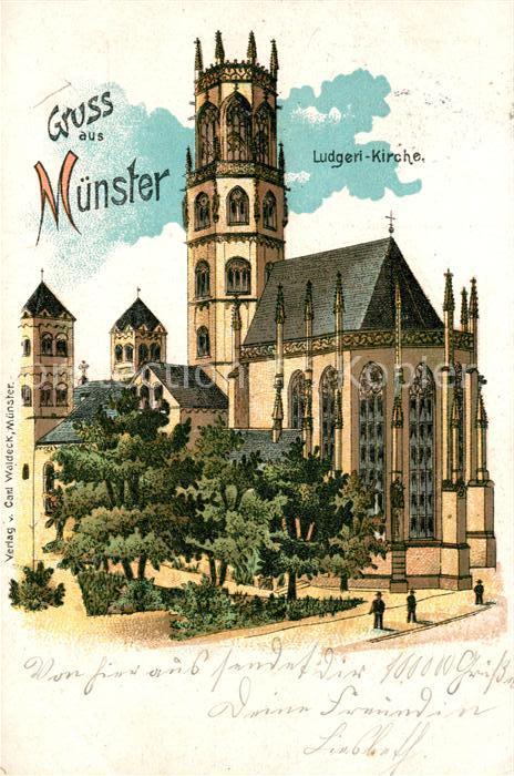 Muenster Westfalen Ludgerikirche Litho