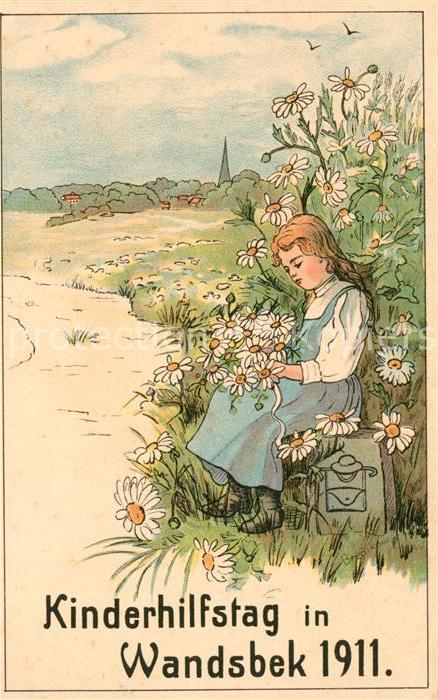 Wandsbek Kinderhilfstag Maedchen mit Blumen Kuenstlerkarte