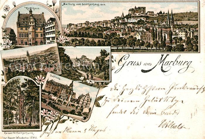Marburg Lahn Rathaus Stadtbild Schloss Kaiser Wilhelm Turm Reichspost Litho