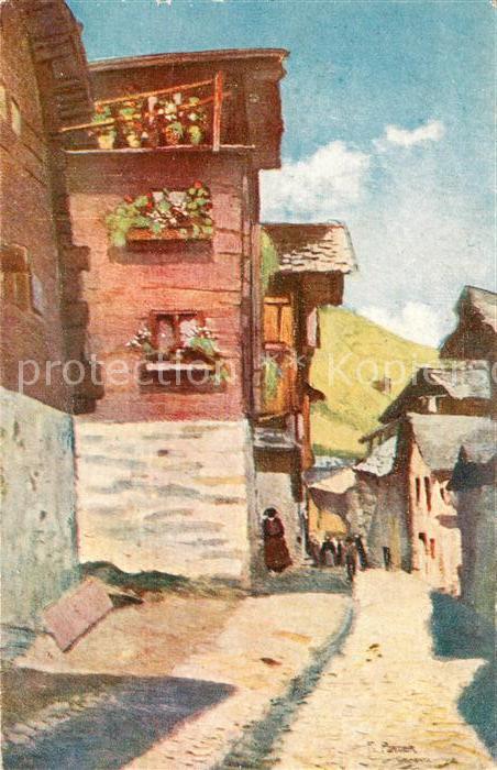 Grimentz Dorfmotiv Kuenstlerkarte