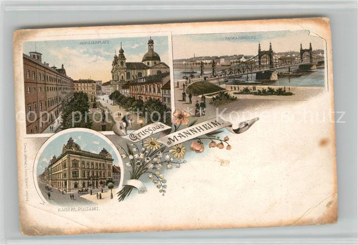 MANNHEIM BW Schillerplatz Neckarbruecke Kaiserl Postamt