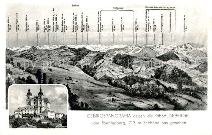 Sonntagberg Basilika Wallfahrtskirche Gebirgspanorama gegen Gesaeuseberge
