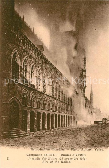 Ypern Ypres Ruines d’Ypres Incendie das Halles Nov 1914