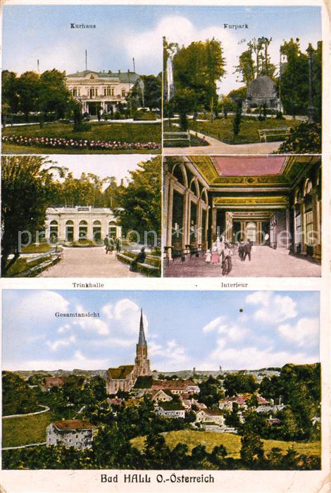 Bad Hall Oberoesterreich Kurhaus Kurpark Trinkhalle Stadtbild mit Kirche