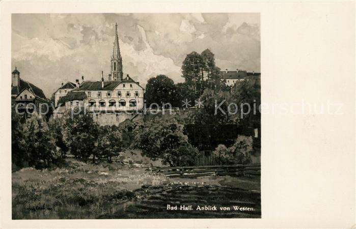 Bad Hall Oberoesterreich Anblick von Westen Aquarell von Fritz Lach Kuenstlerkar