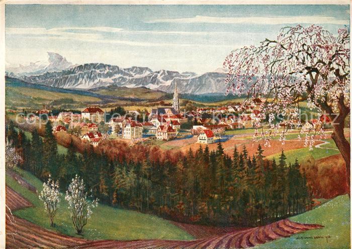 Bad Hall Oberoesterreich Gesamtansicht vom Amberg Kuenstlerkarte