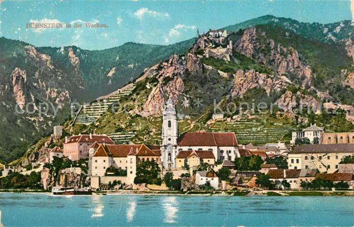 Duernstein Wachau Donaupartie mit Kirche und Ruine Kuenstlerkarte