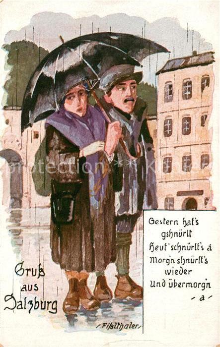 Salzburg Oesterreich Salzburger im Regen Illustration