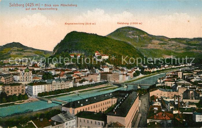 Salzburg Oesterreich Blick vom Moenchsberg auf den Kapuzinerberg