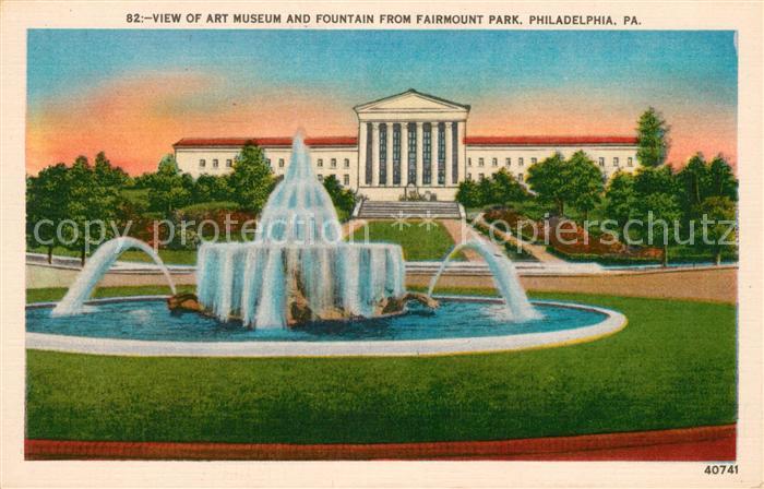 Philadelphia Pennsylvania Art Museum and fountain from Fairmont Park Illustratio